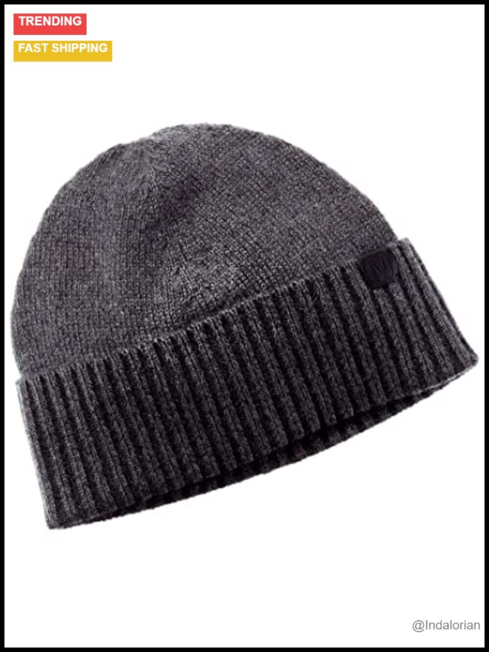 100% Cashmere Knit Beanie Hat One Size Fold Over Cuff Winter
